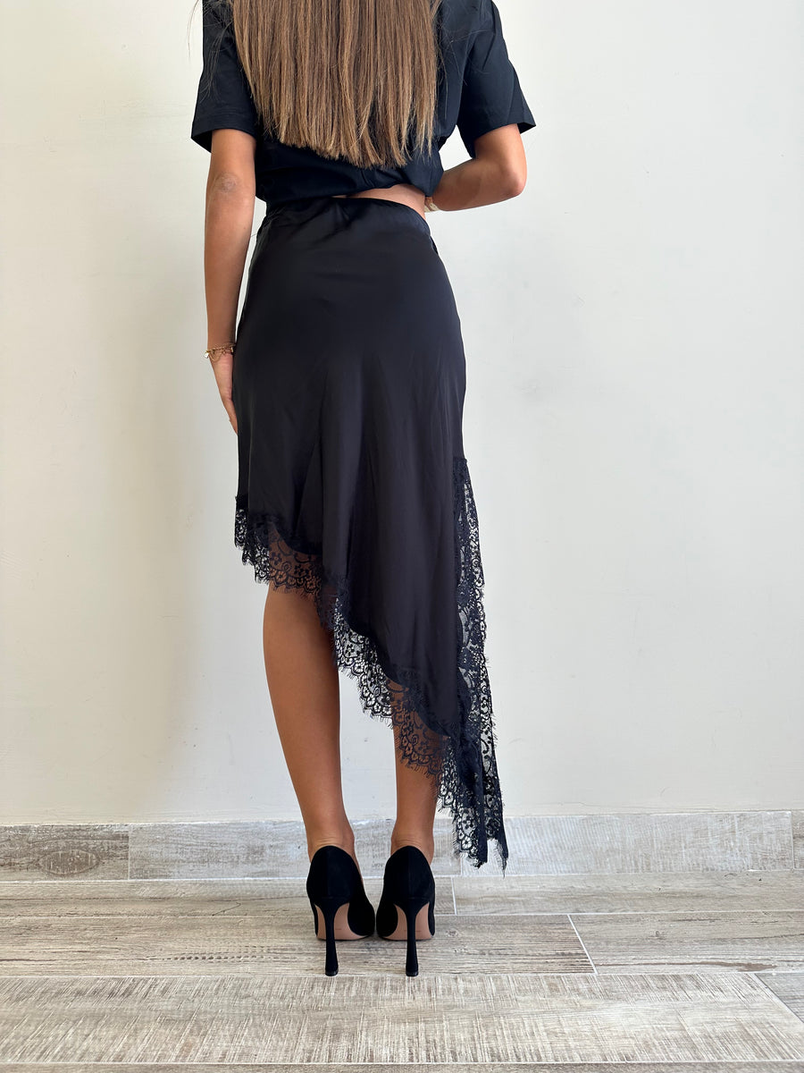 LMN gonna asimmetrica satin+pizzo nero
