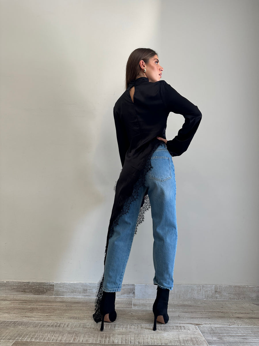 LMN  Asimmetrica jersey + pizzo nero