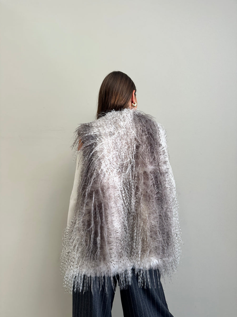 DIXIE Gilet eco pelliccia bianco/grigio