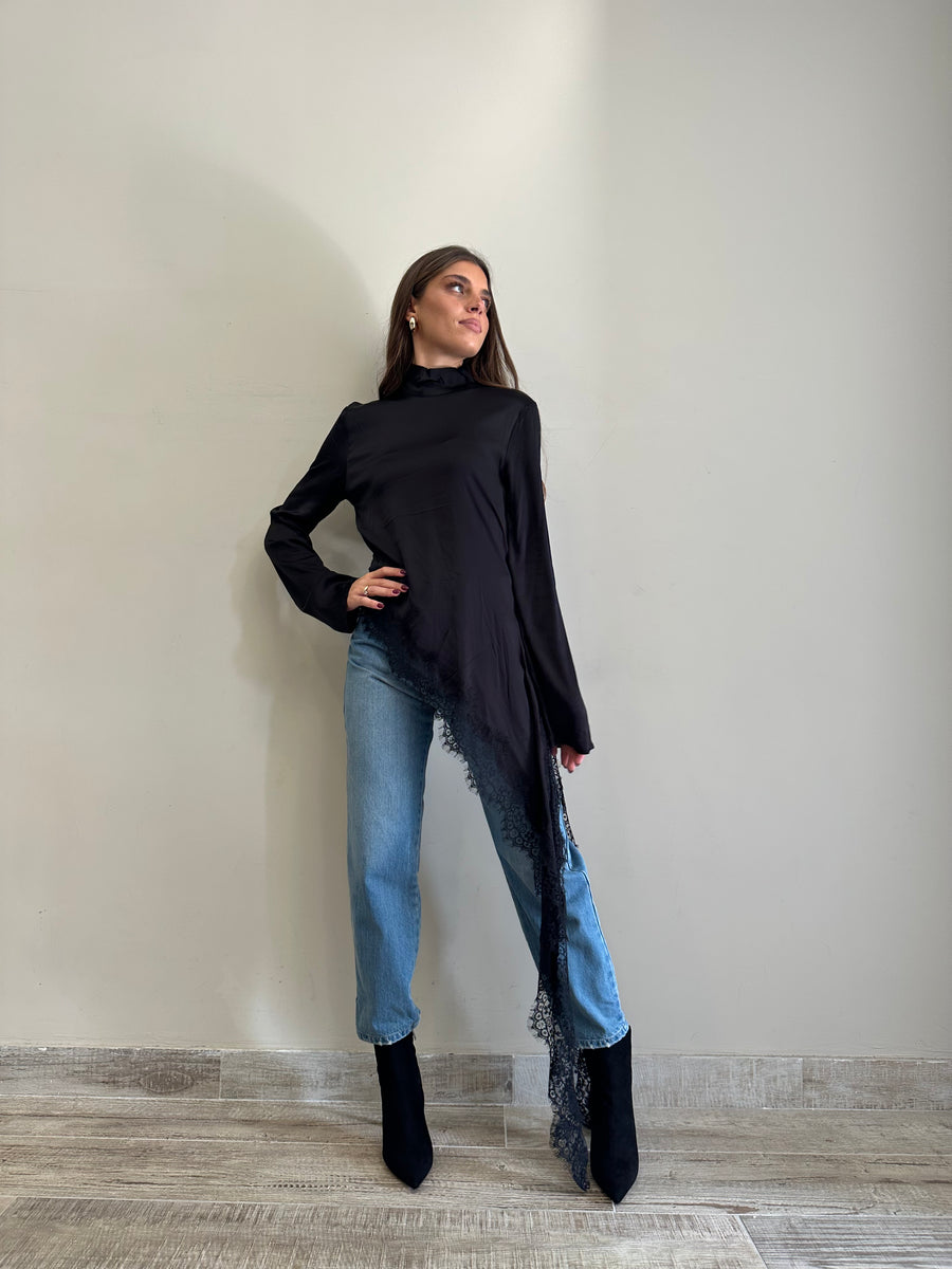 LMN  Asimmetrica jersey + pizzo nero