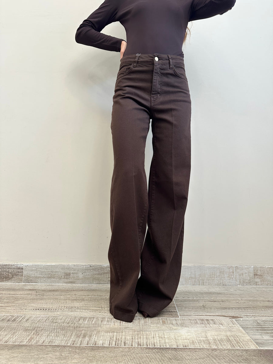 MOTEL Pantalone palazzo denim moro