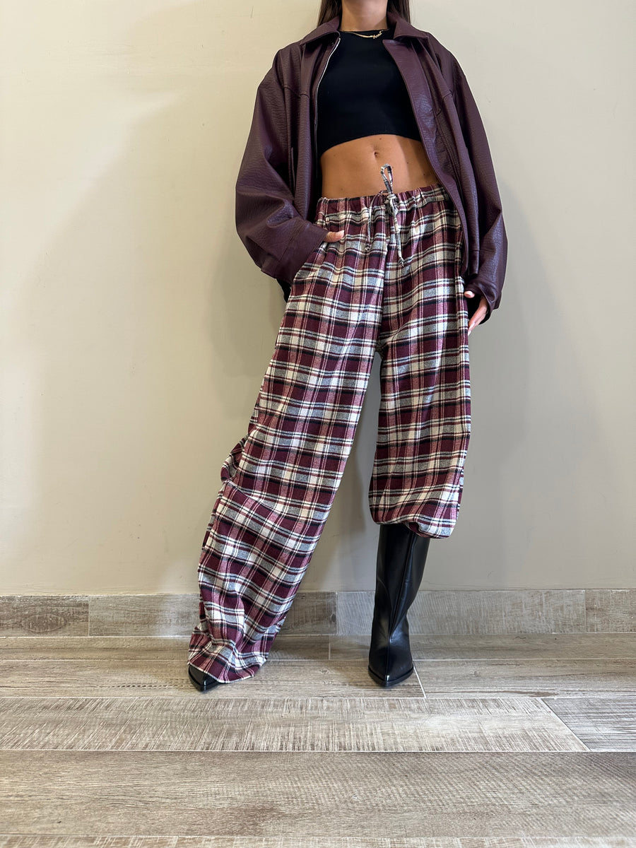 LMN Pantalone scozzese bordeaux