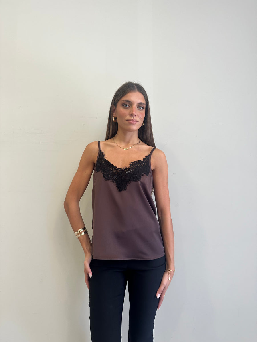 MOTEL top satin moro+ pizzo