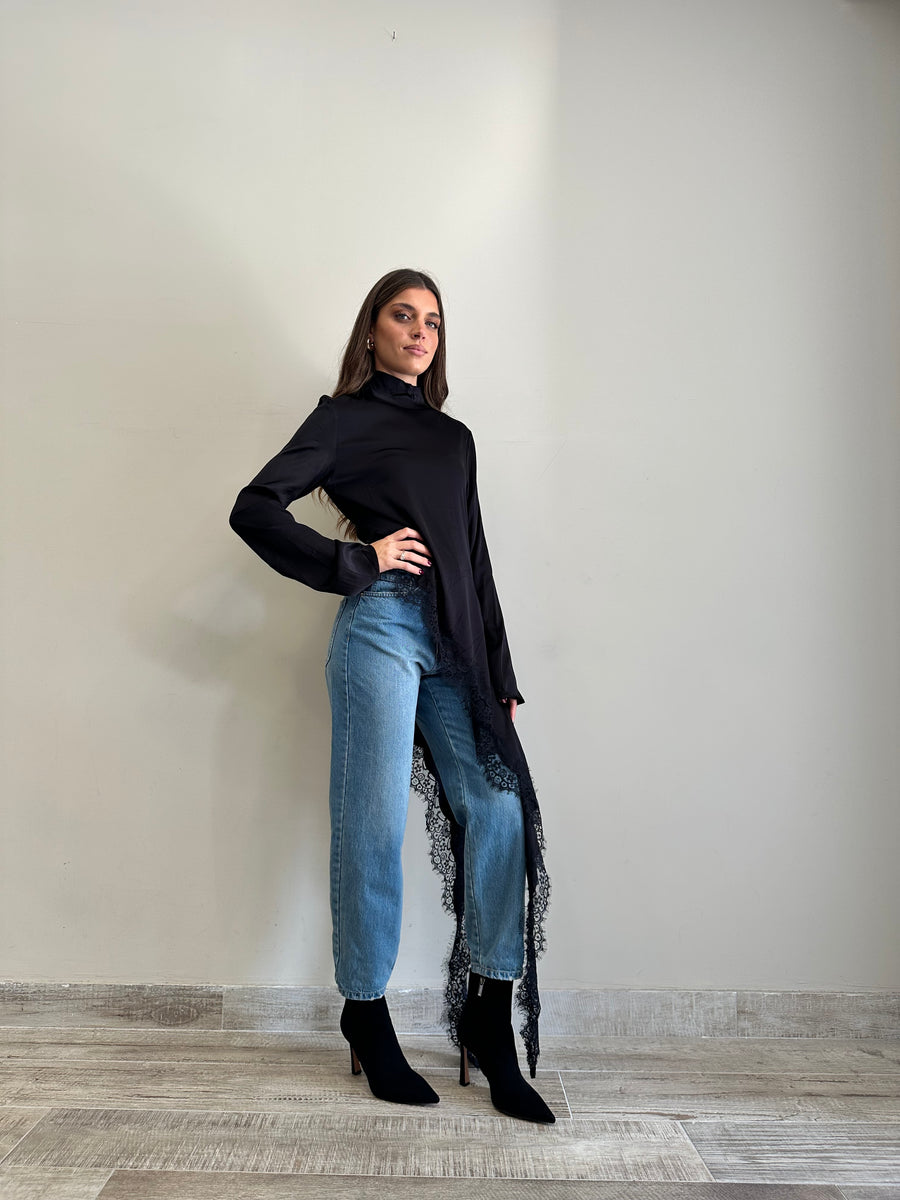 LMN  Asimmetrica jersey + pizzo nero
