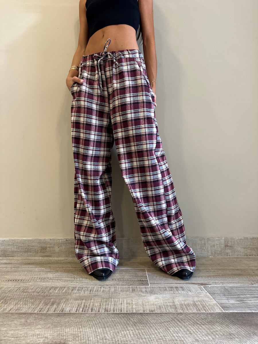 LMN Pantalone scozzese bordeaux