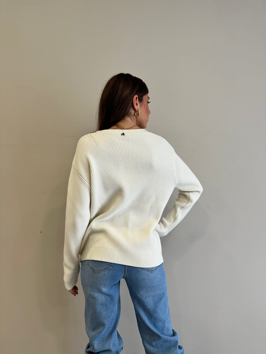 DIXIE Maglia scollo V panna