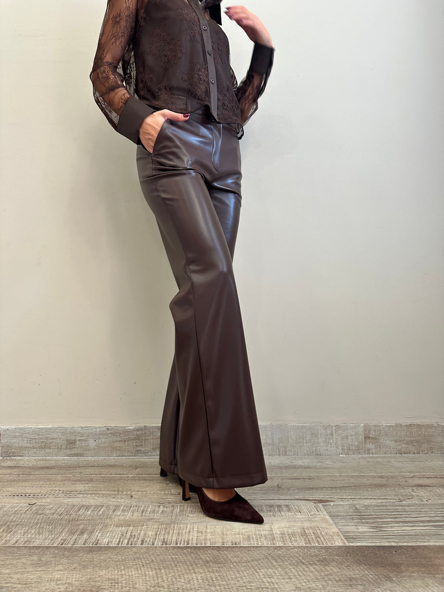 MOTEL Pantalone eco-pelle moro