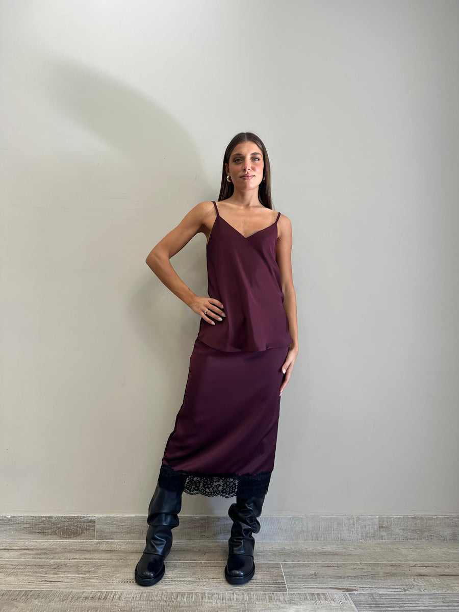 DIXIE Gonna satin bordeaux+ pizzo nero