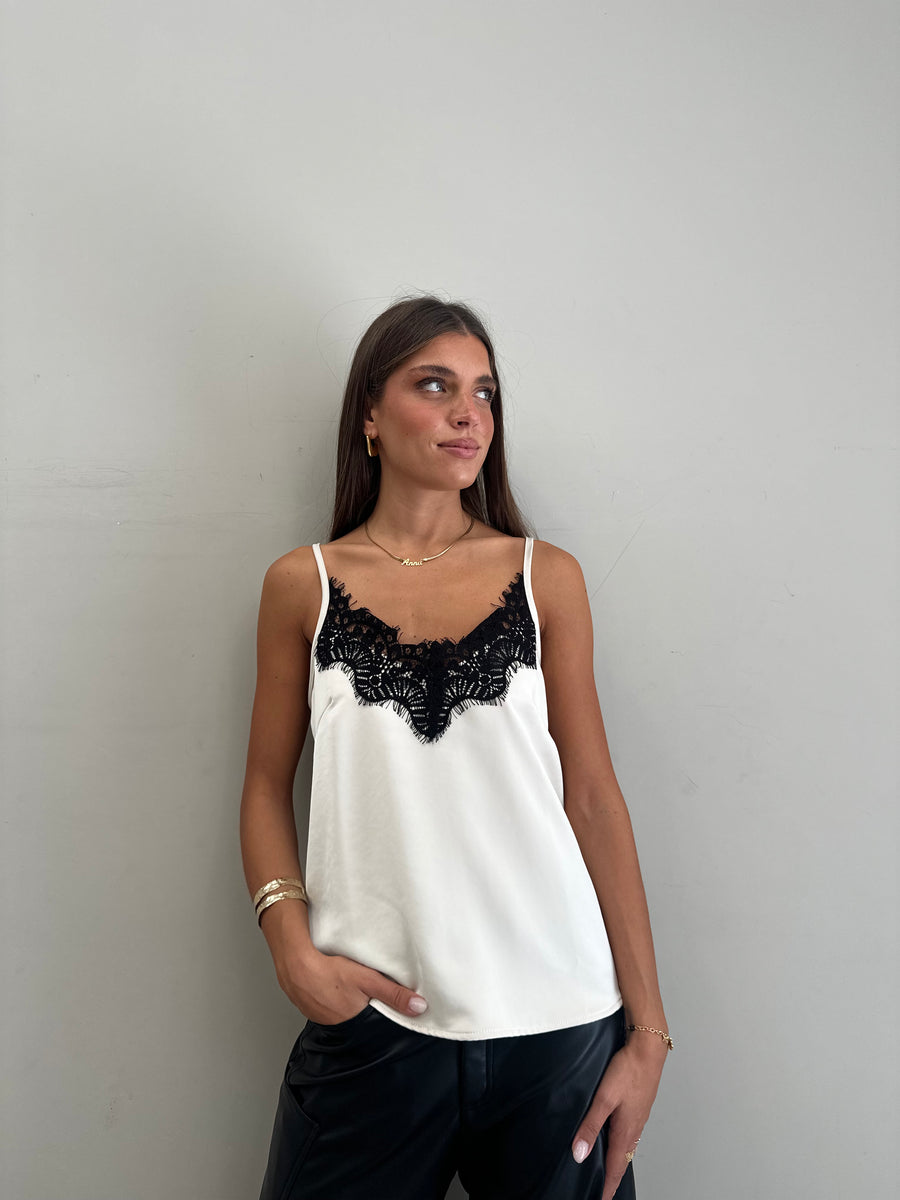 MOTEL Top satin avorio +pizzo
