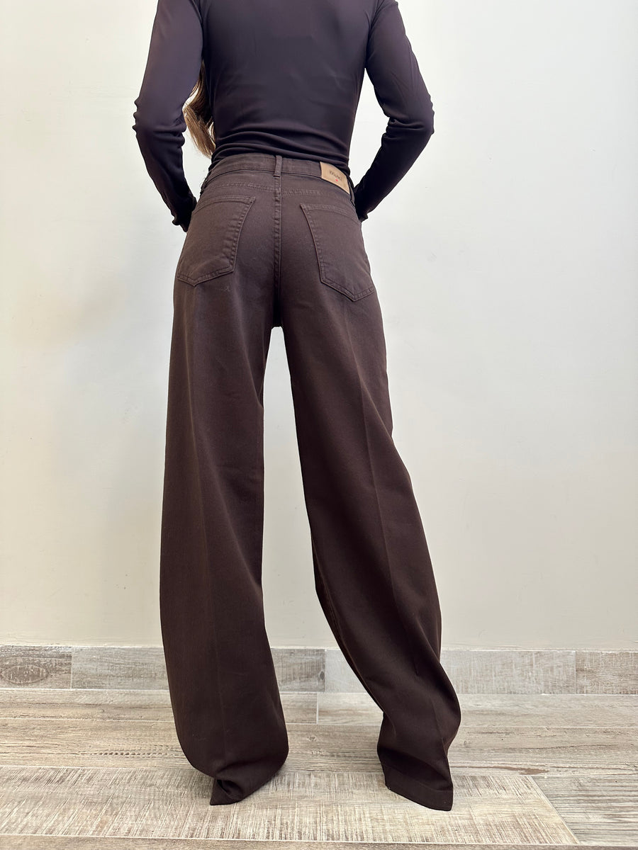 MOTEL Pantalone palazzo denim moro
