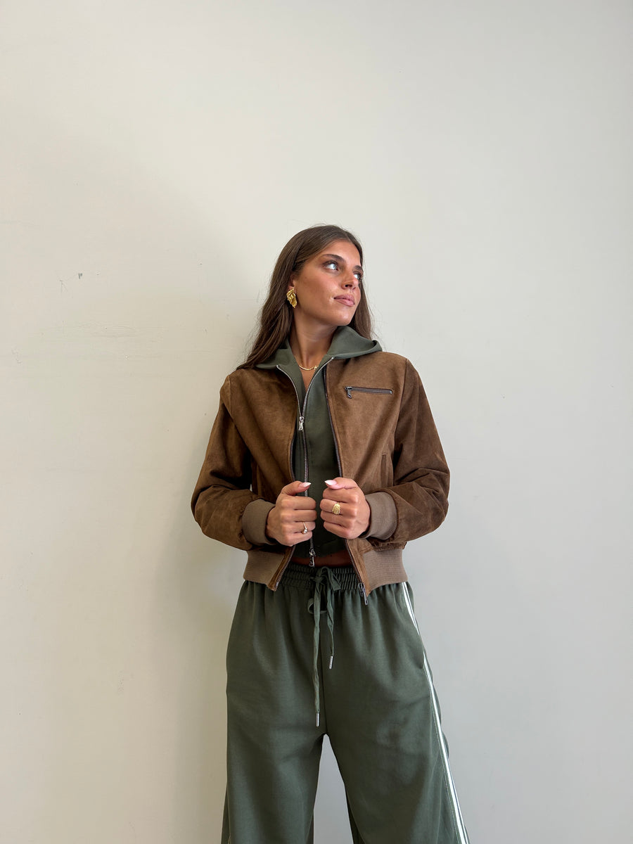 DIXIE Bomber pelle scamosciata cuoio