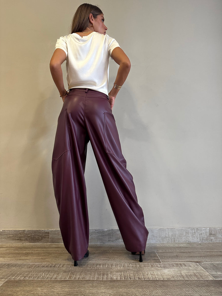 LMN Pantalone barrel ecopelle bordeaux