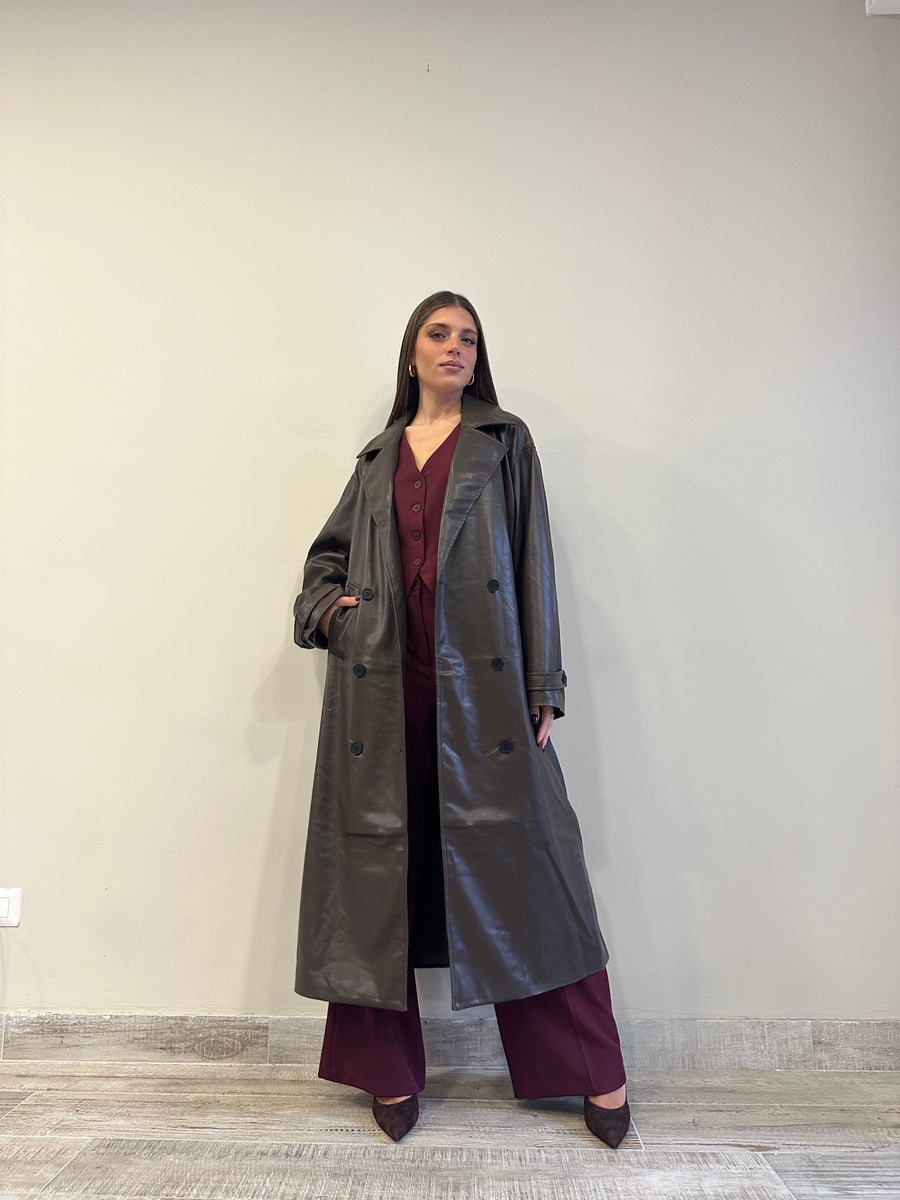 GLAMOROUS Trench ecopelle caffè