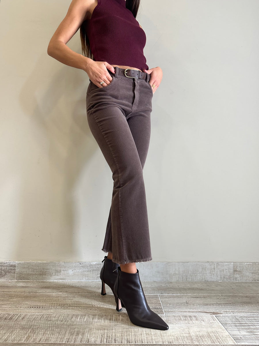 MOTEL Pantalone flare costine velluto cacao