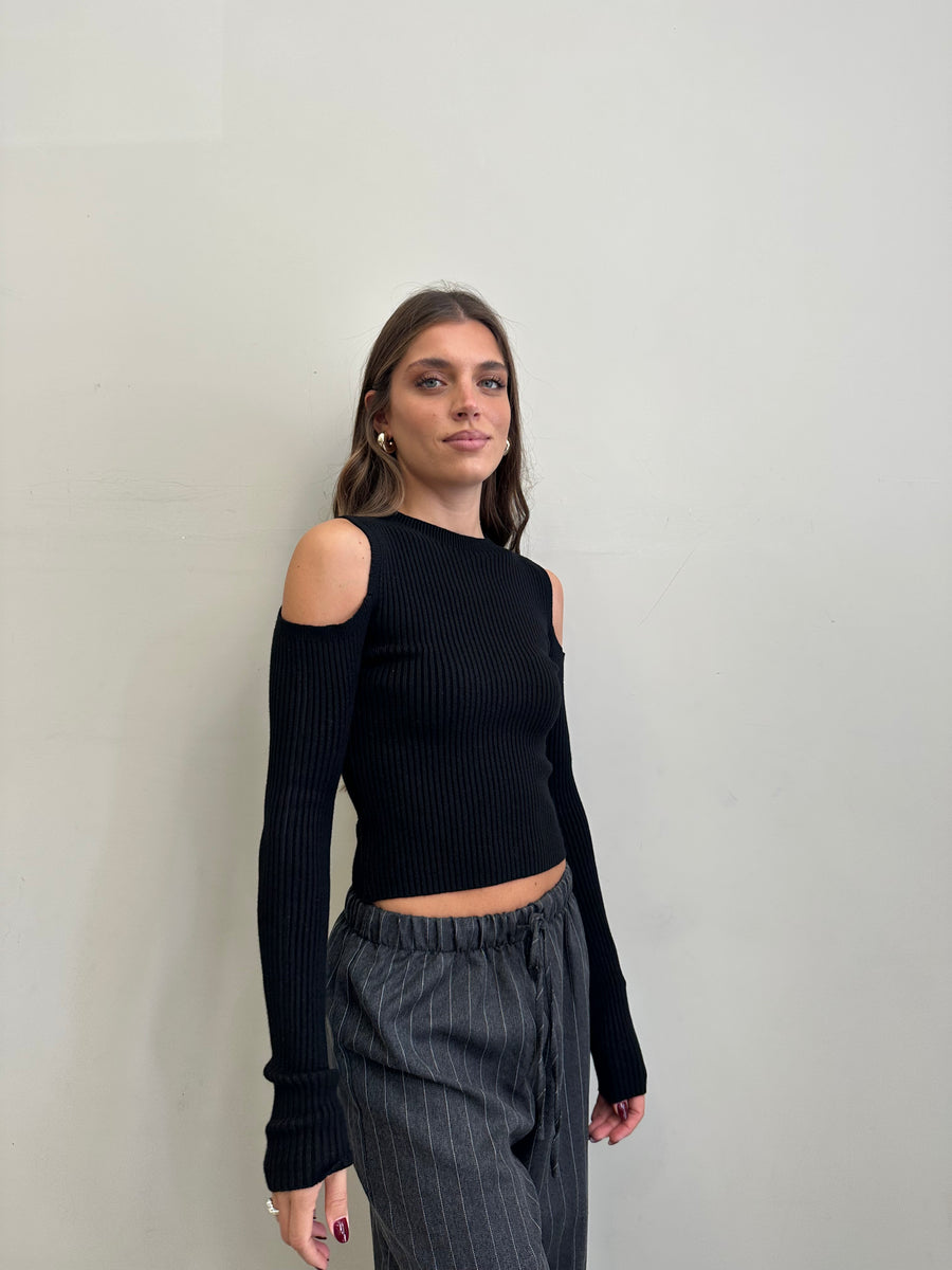 GIPSY INSIDE Maglia cut spalle nero