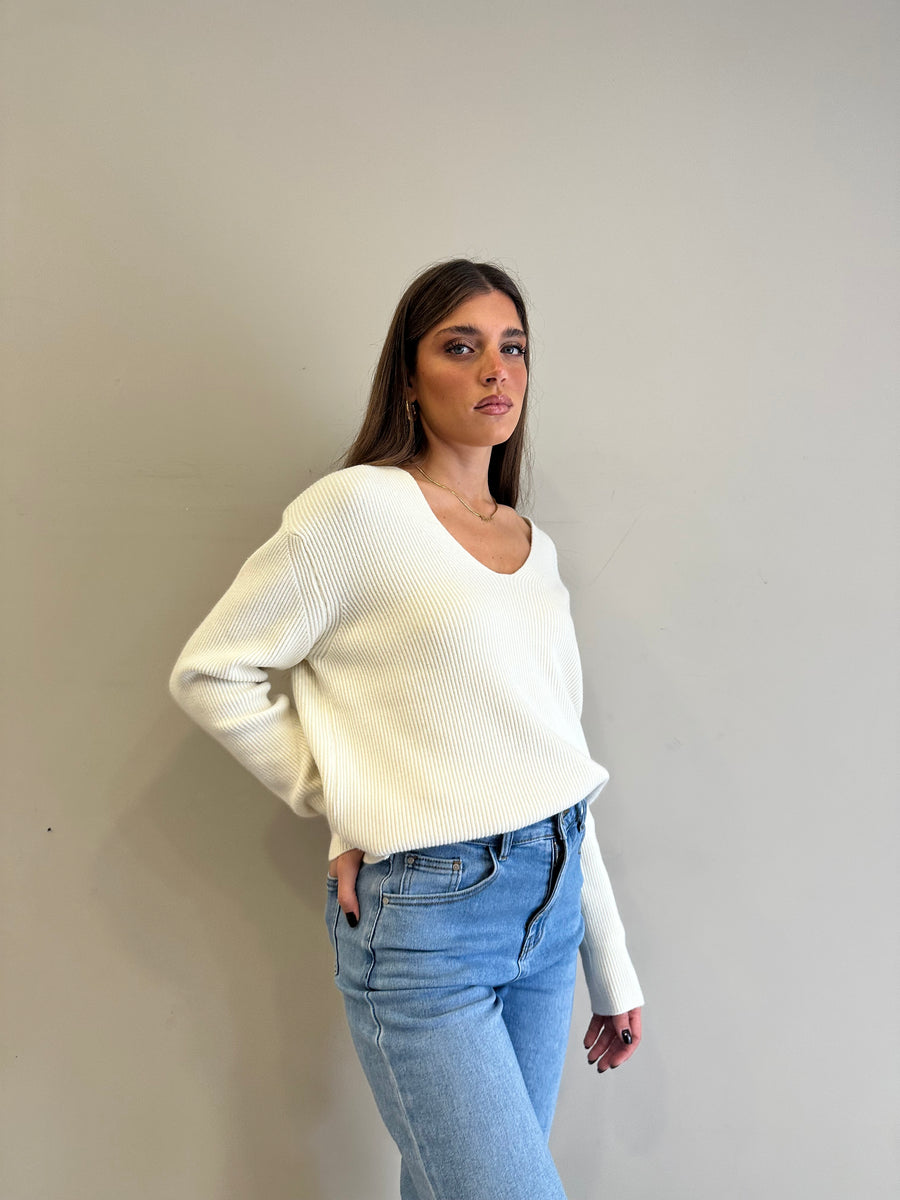 DIXIE Maglia scollo V panna