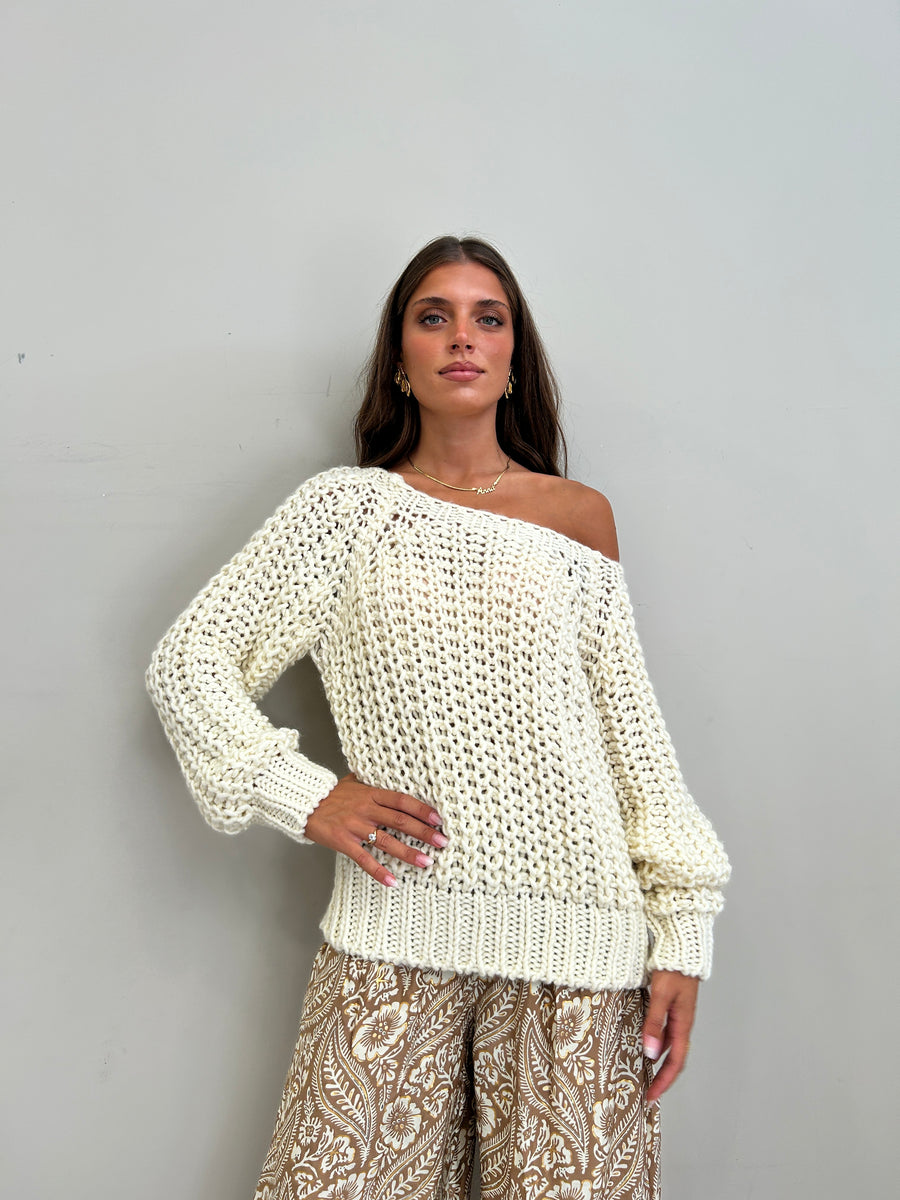 LE STREGHE Maglia coste panna