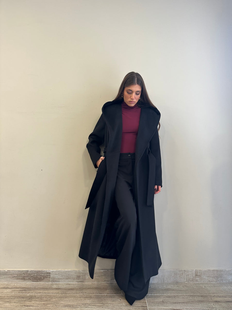 DIXIE Cappotto cappuccio cinta nero