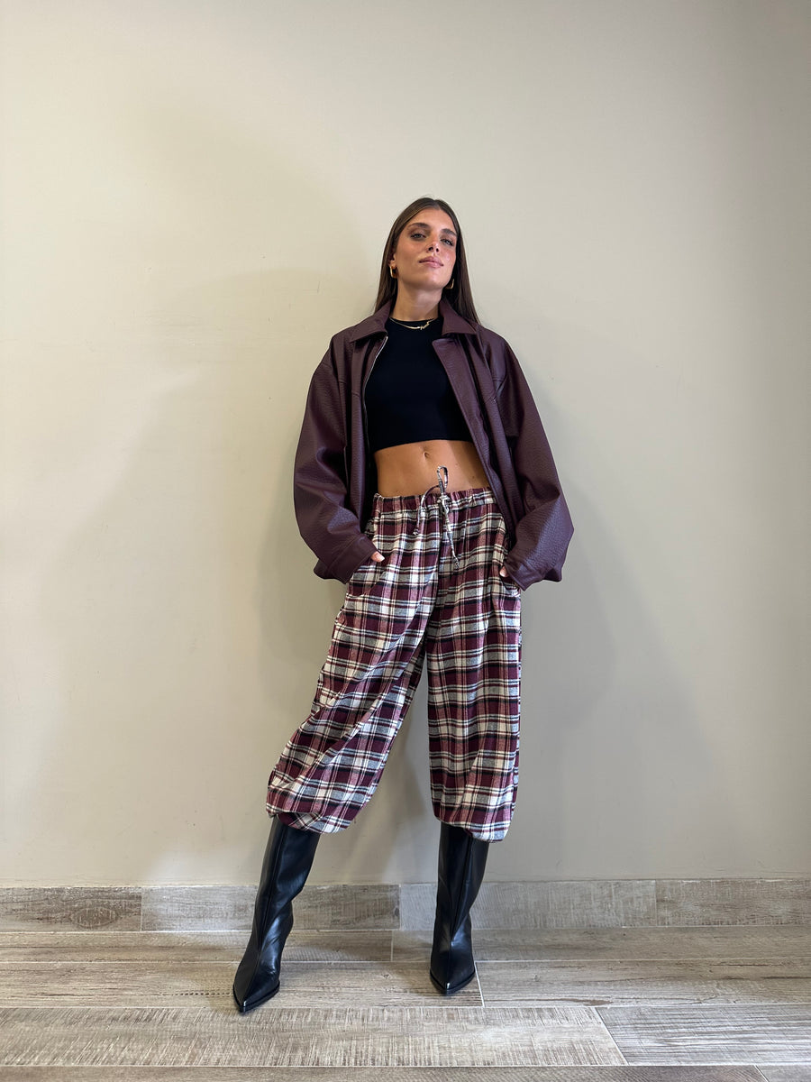 LMN Pantalone scozzese bordeaux