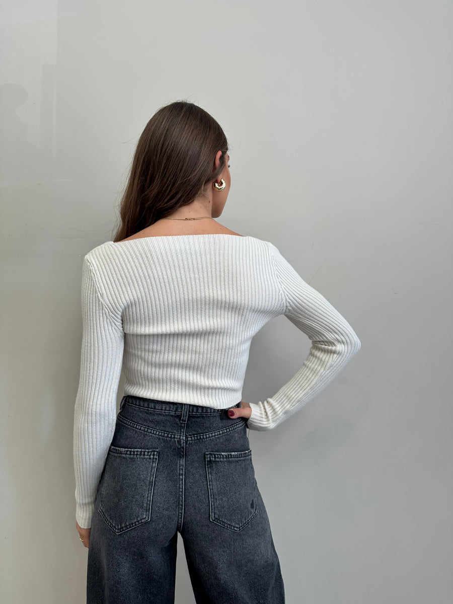 GIPSY INSIDE Maglia costine panna