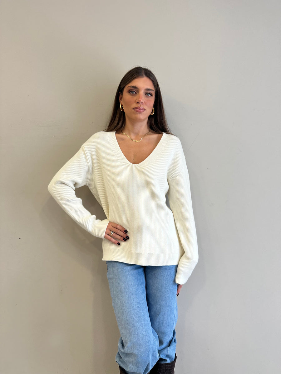 DIXIE Maglia scollo V panna