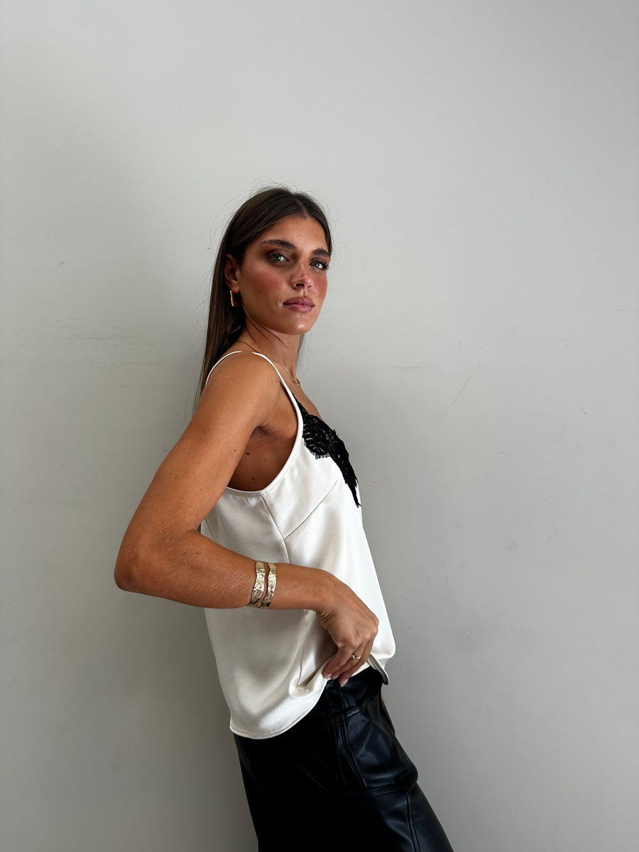 MOTEL Top satin avorio +pizzo