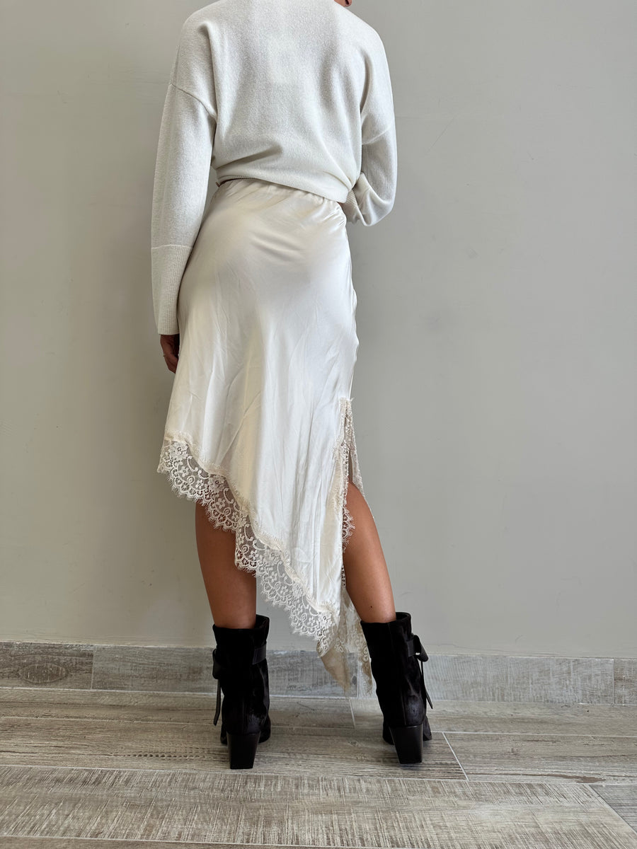 LMN gonna asimmetrica satin+pizzo burro