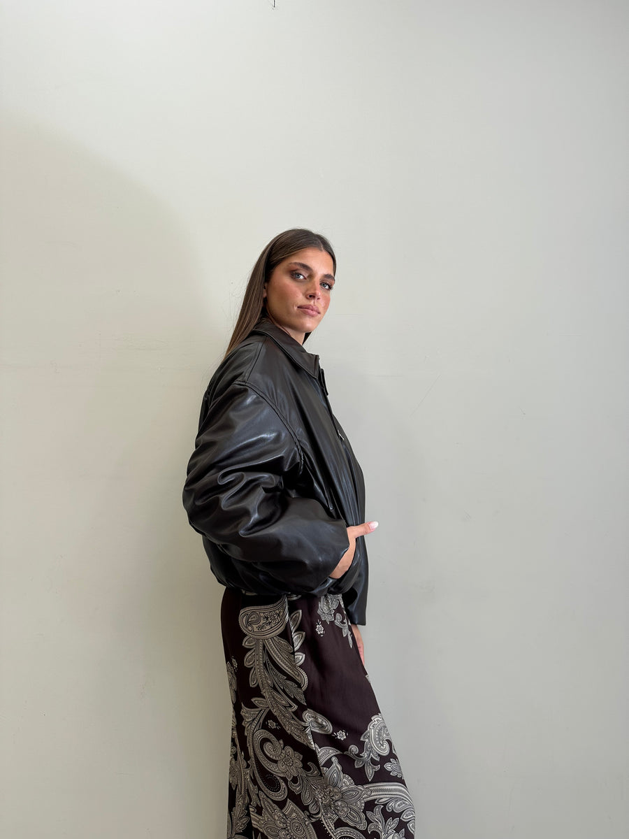 LMN Bomber imbottito eco-pelle moro