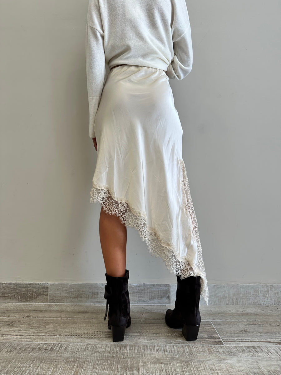LMN gonna asimmetrica satin+pizzo burro