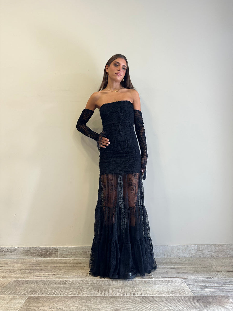 LMN abito lungo pizzo nero