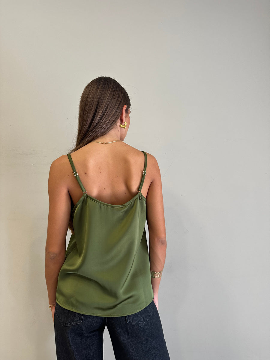 MOTEL Top satin verde oliva+pizzo