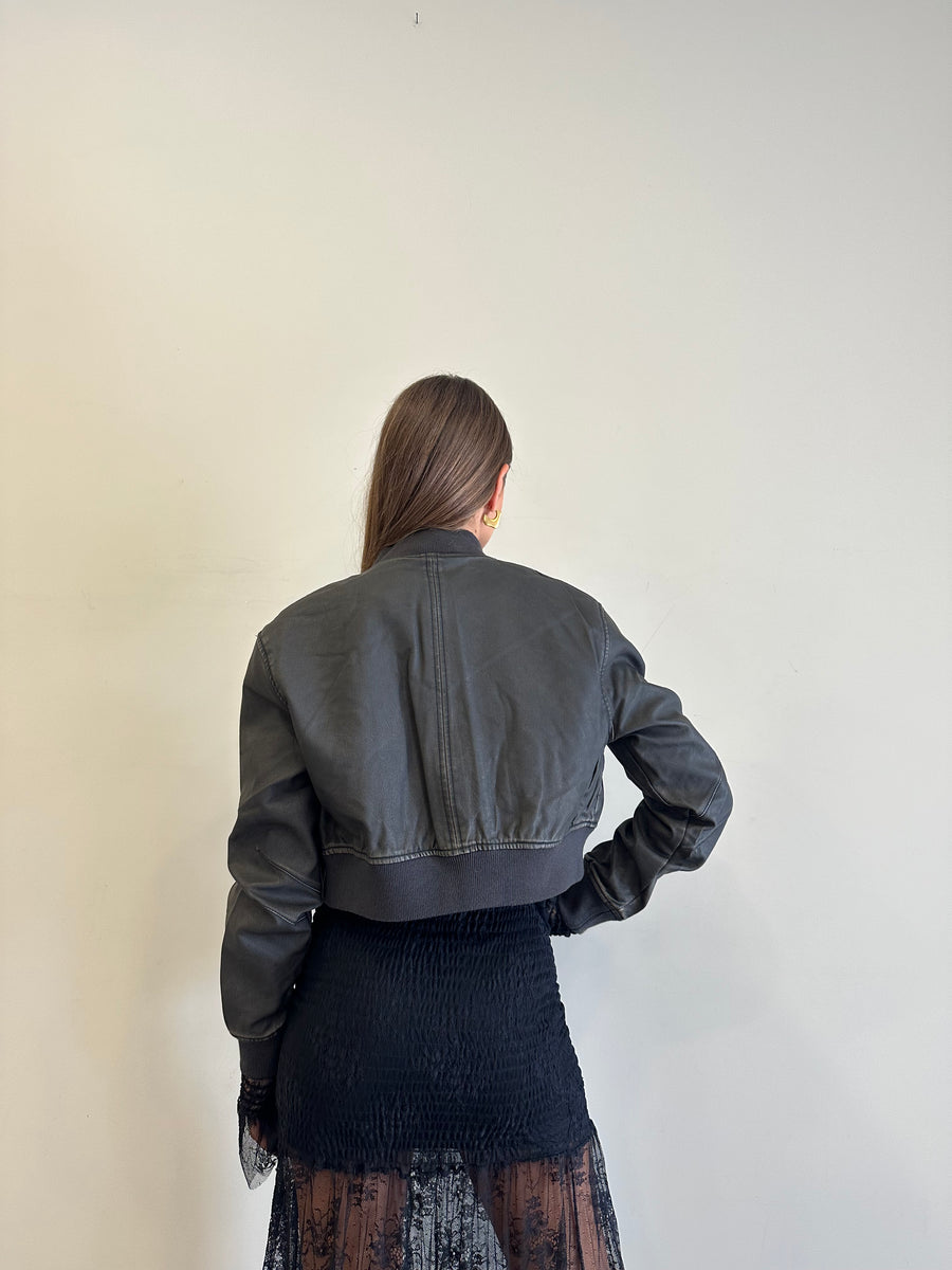GIPSY INSIDE Bomber crop nero effetto invecchiato
