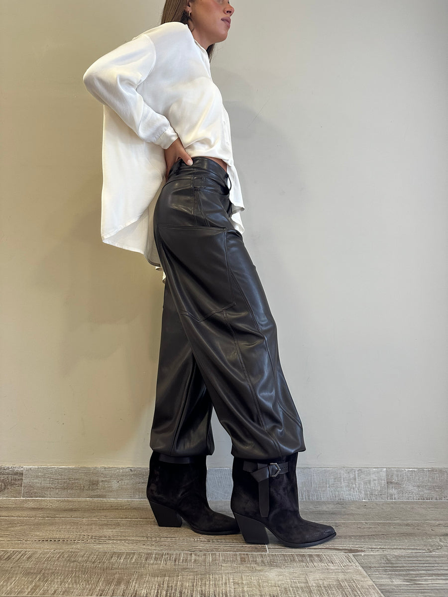 LMN Pantalone barrel ecopelle moro