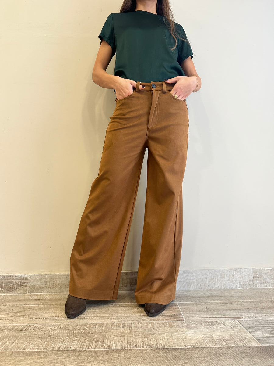 MOTEL Pantalone palazzo eco daino tabacco
