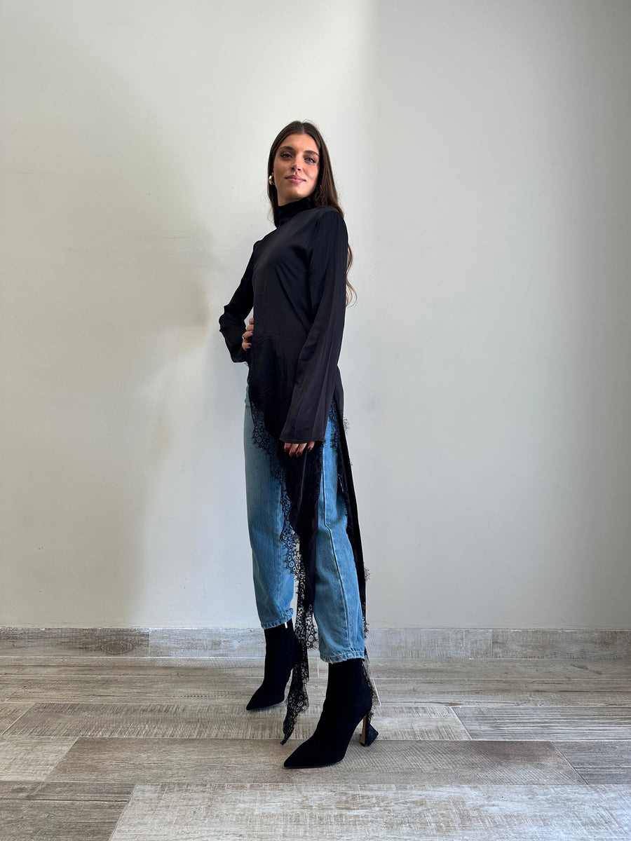 LMN  Asimmetrica jersey + pizzo nero
