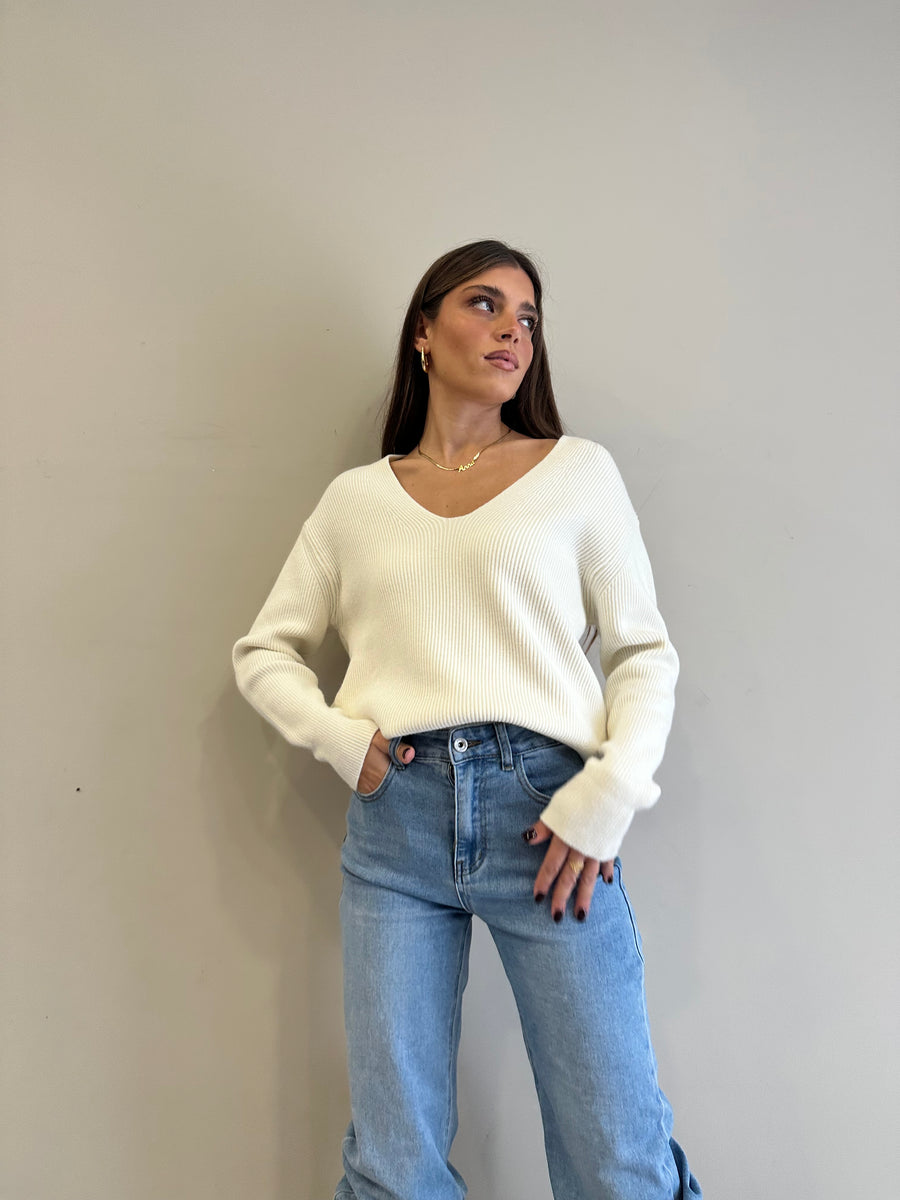 DIXIE Maglia scollo V panna