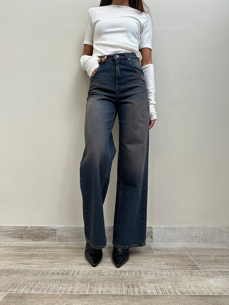 DIXIE Jeans palazzo blu sabbiato