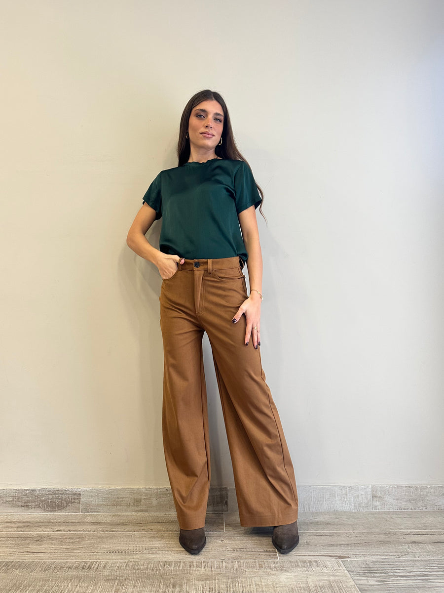 MOTEL Pantalone palazzo eco daino tabacco