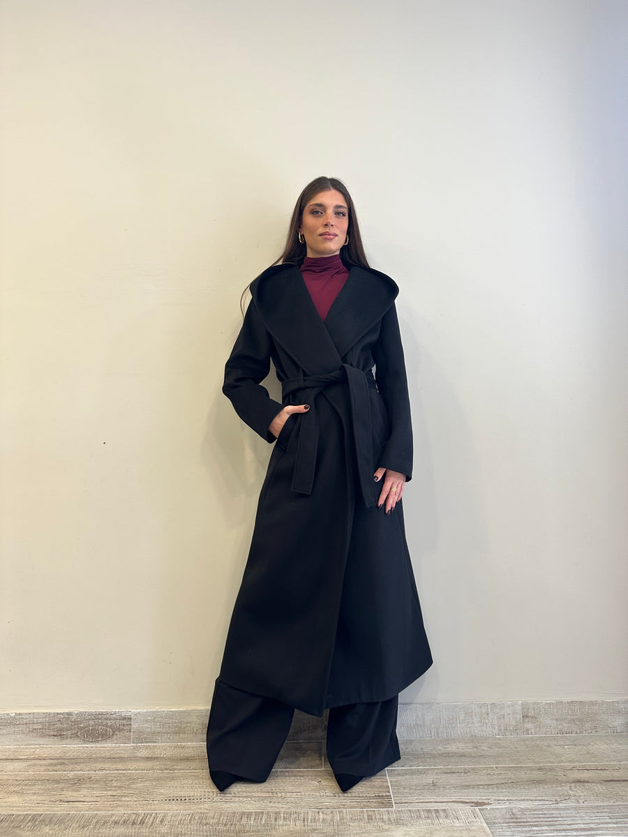 DIXIE Cappotto cappuccio cinta nero