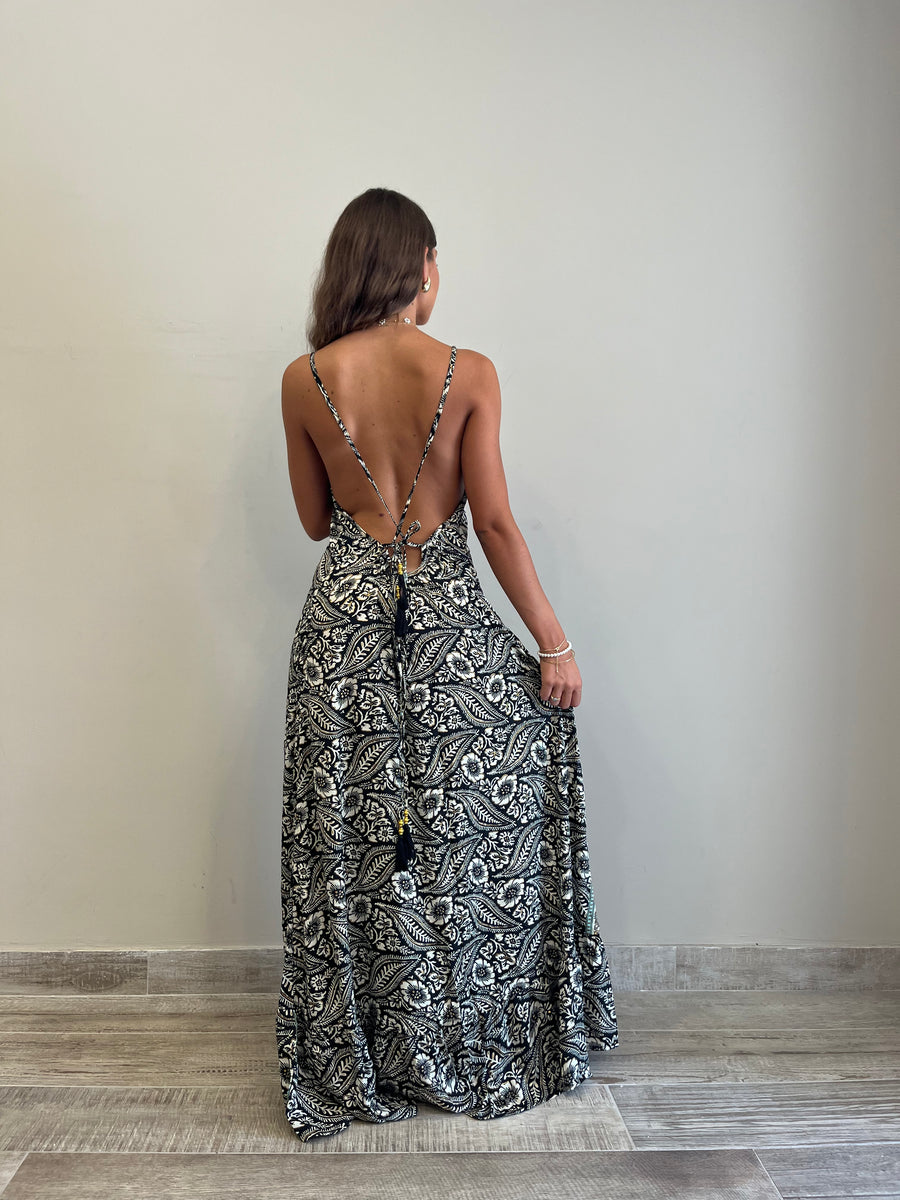 Freelove Abito lungo MOON seta Coachella black