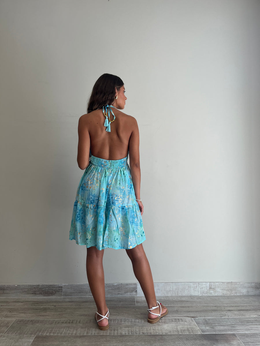 FREELOVE Abito MARINA seta Tie dye turquoise