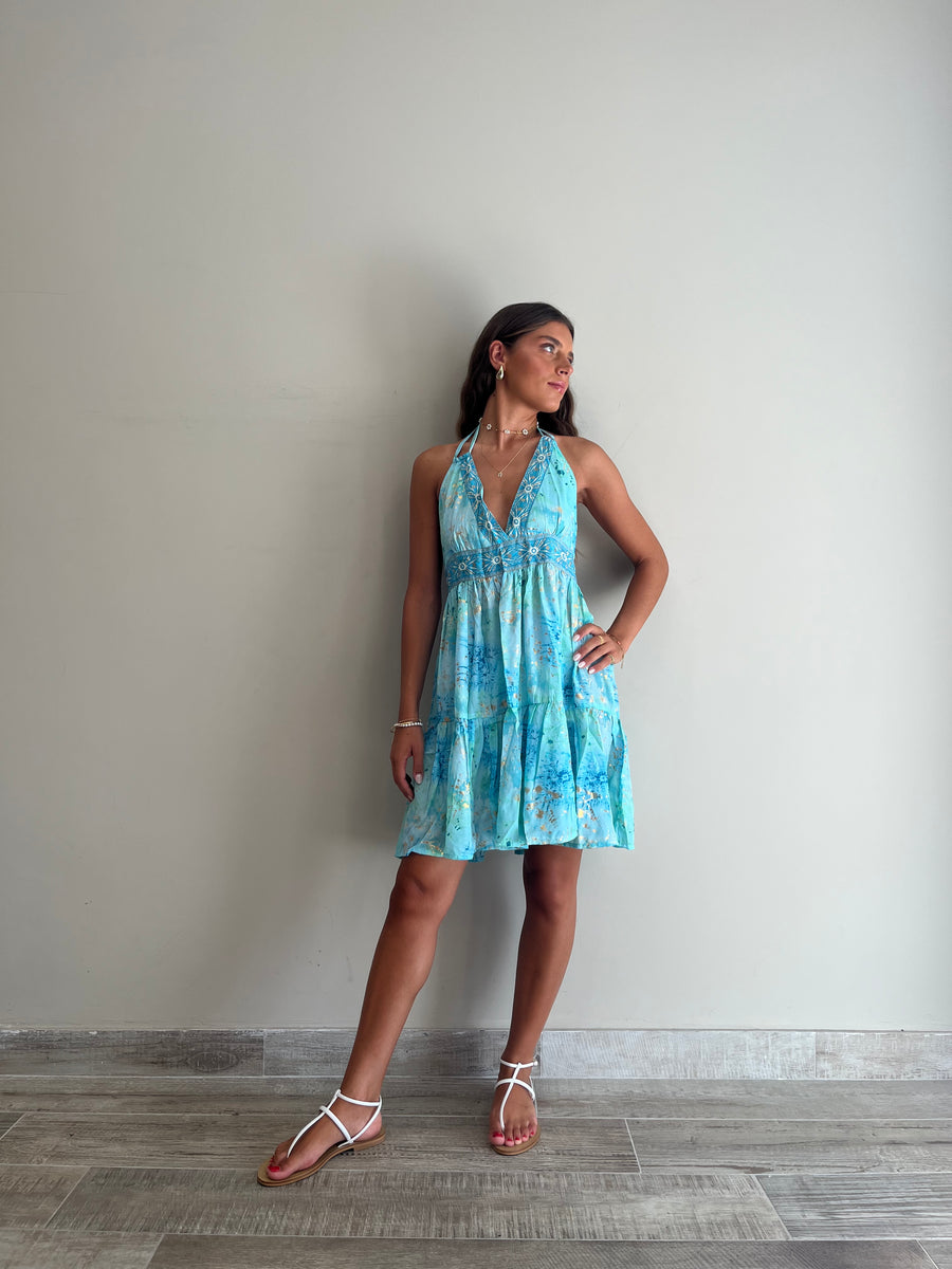 FREELOVE Abito MARINA seta Tie dye turquoise