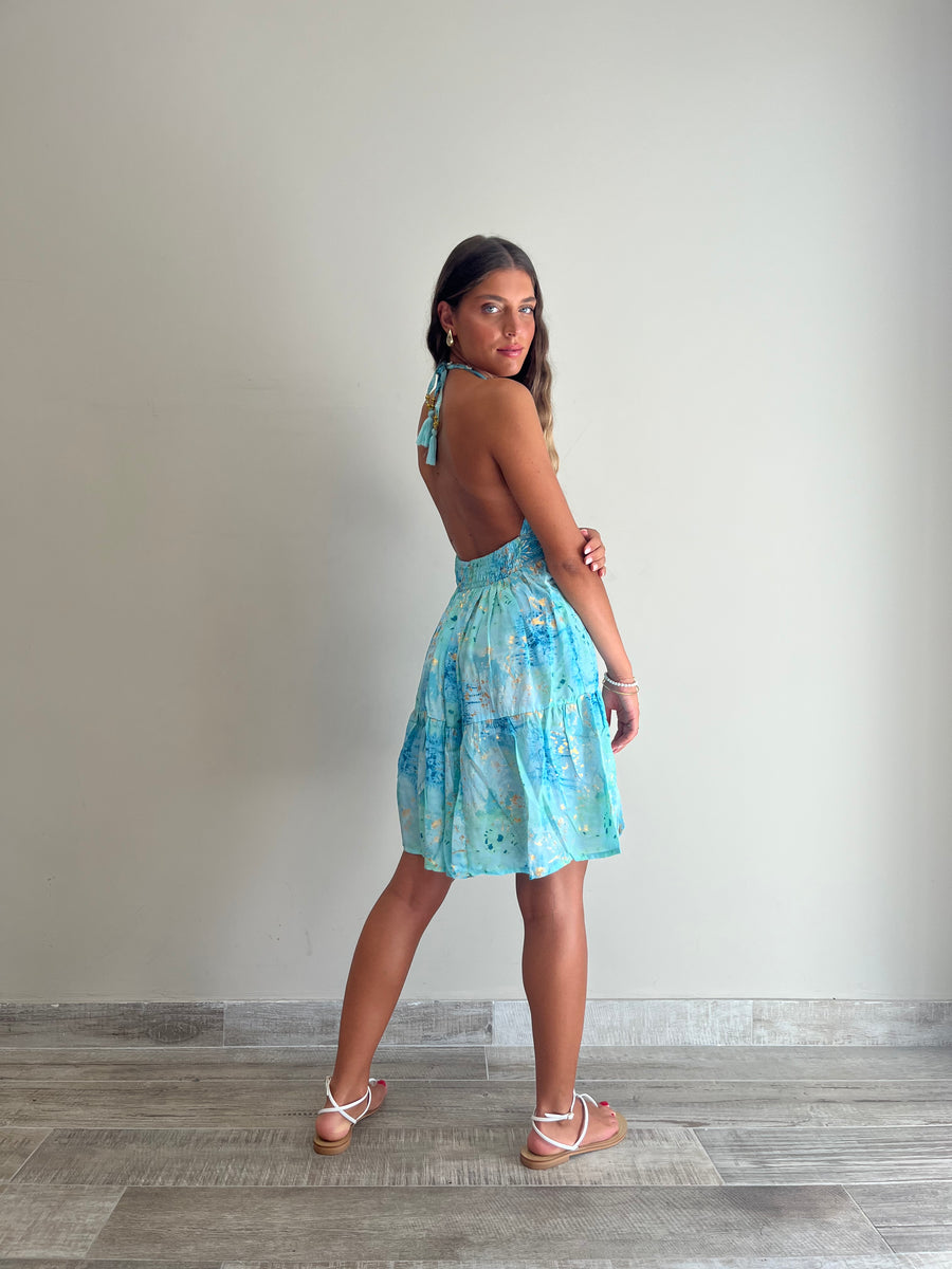 FREELOVE Abito MARINA seta Tie dye turquoise