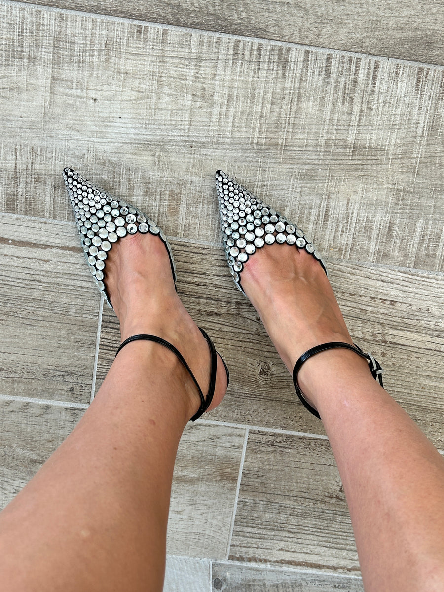 WERNER Slingback nera con strass