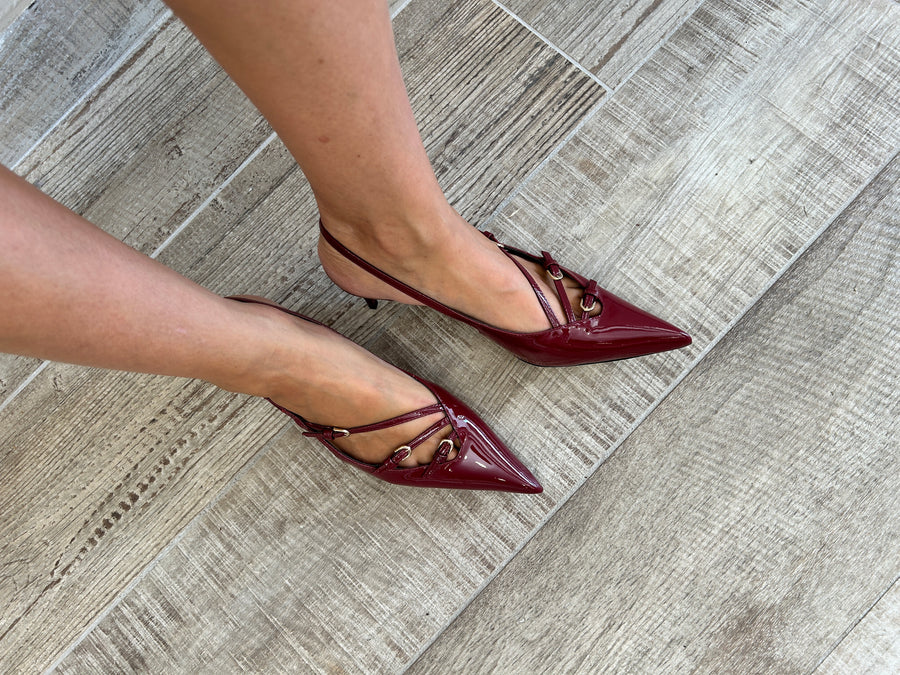 WERNER Slingback vernice vino con cinturini