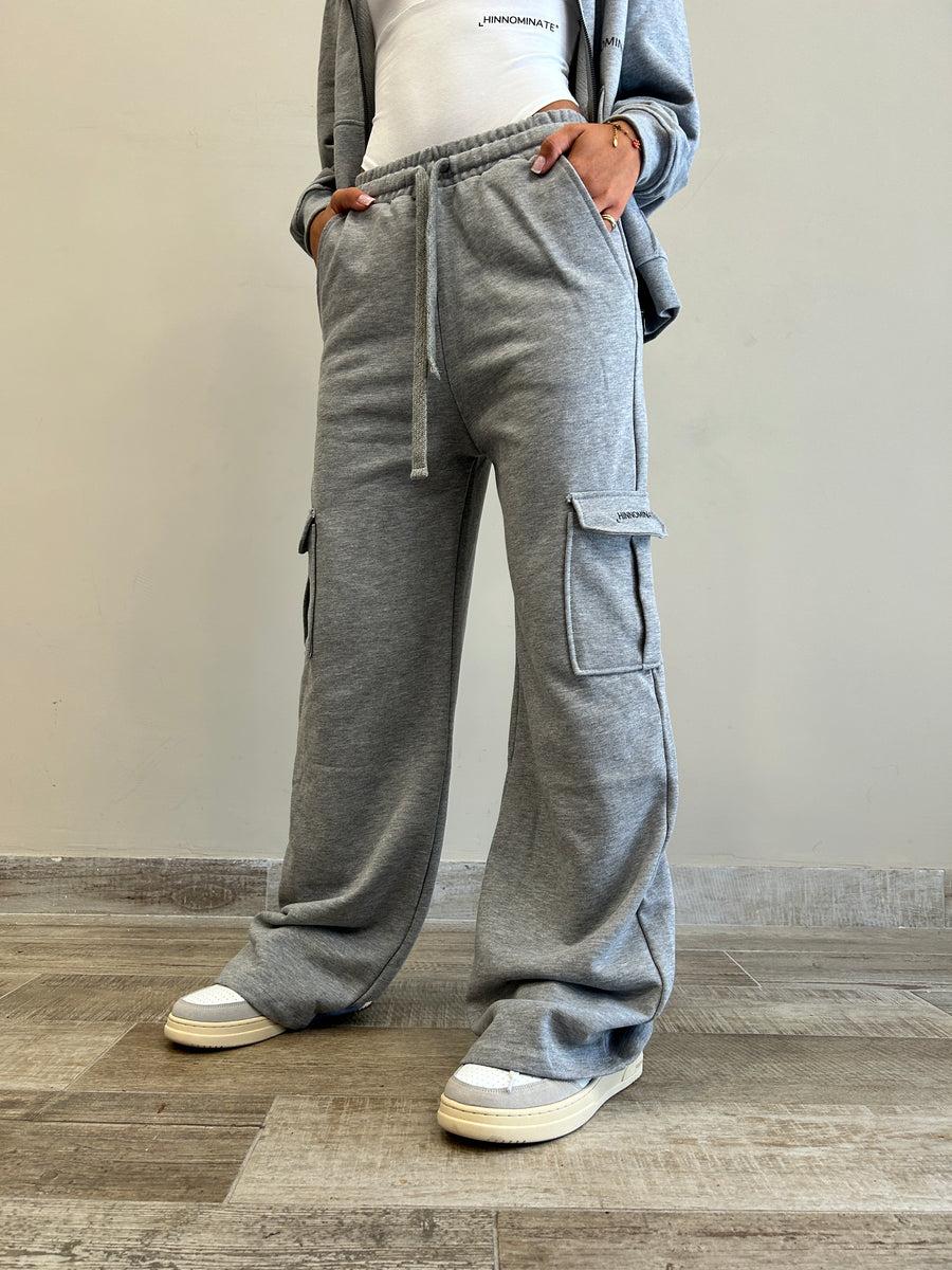 HINNOMINATE Pantalone Felpa Palazzo Con Tasche Laterali Grigio Melange