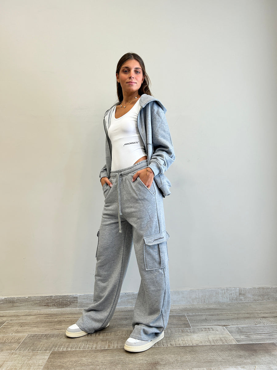 HINNOMINATE Pantalone Felpa Palazzo Con Tasche Laterali Grigio Melange