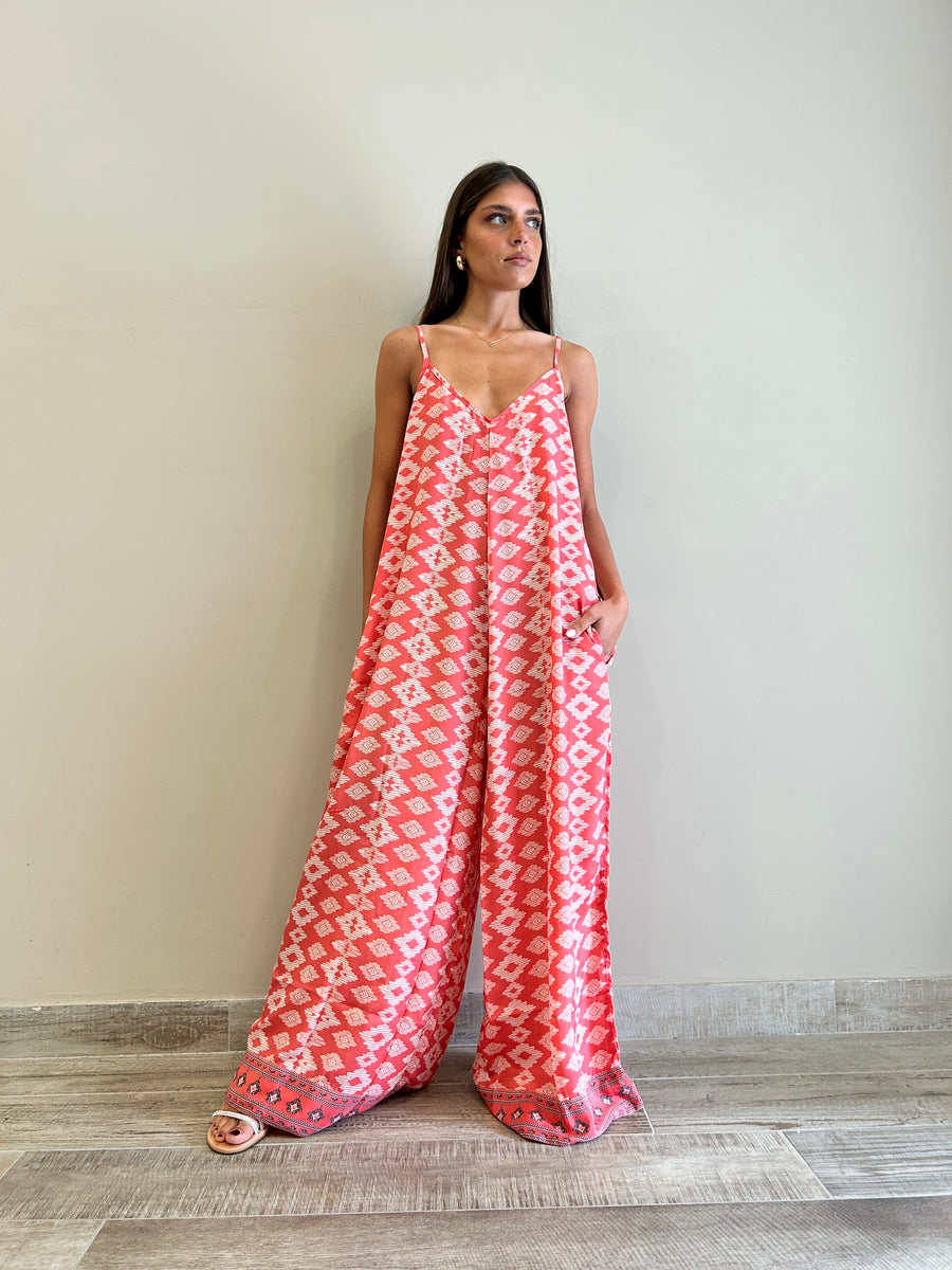 FREELOVE Jumpsuit seta Tribal coral