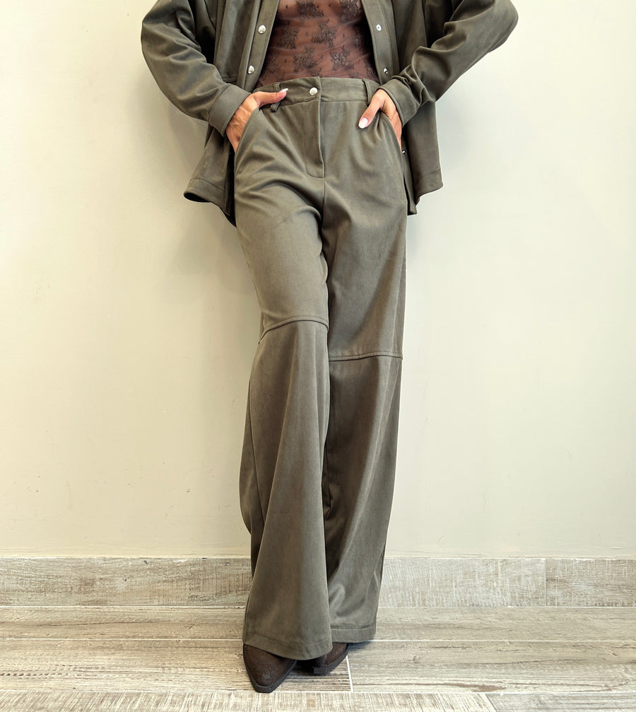 DIXIE Pantalone eco daino verde militare
