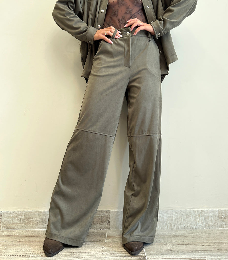 DIXIE Pantalone eco daino verde militare